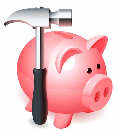 penny icon - Shiny piggy bank behind big hammer. Stock Photo - Budget Royalty-Free & Subscription, Code: 400-06175286