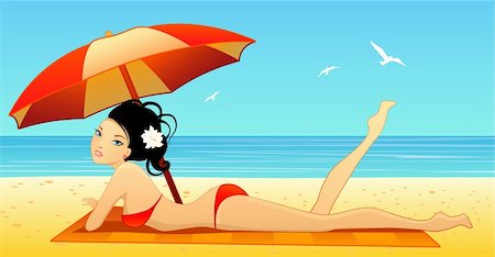 seagulls on sand - Vector illustration of a girl on a beach Stock Photo - Budget Royalty-Free & Subscription, Code: 400-06175855