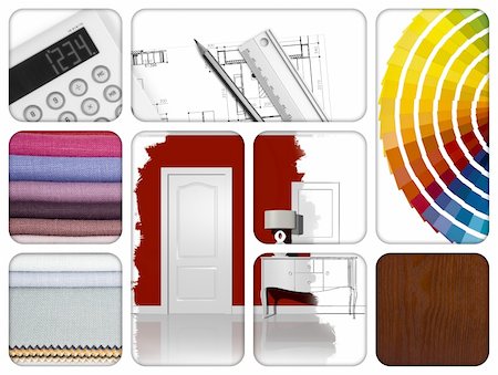 designer of interior decoration - composition of materials and design tools Stock Photo - Budget Royalty-Free & Subscription, Code: 400-06176157
