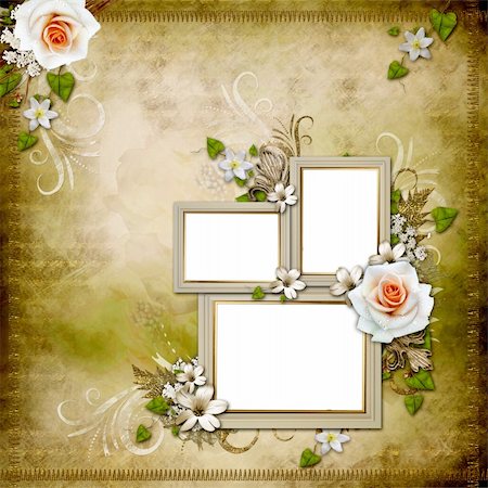 simsearch:400-06557550,k - Vintage background with 3 frames and roses Stock Photo - Budget Royalty-Free & Subscription, Code: 400-06176844