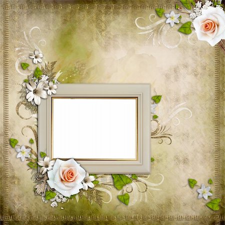 Vintage background with frame and roses Stock Photo - Budget Royalty-Free & Subscription, Code: 400-06176846