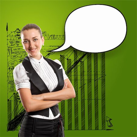 speech bubble with someone thinking - Business woman with speech bubble, looking on camera Stock Photo - Budget Royalty-Free & Subscription, Code: 400-06176850