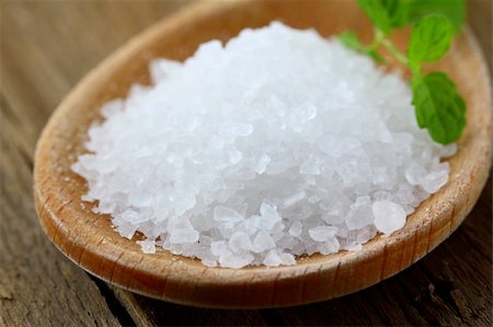 salt crystal - white  large sea salt in a wooden spoon Stock Photo - Budget Royalty-Free & Subscription, Code: 400-06177056