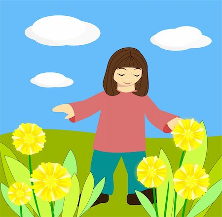 simsearch:400-06087517,k - A girl standing and looking at     large     yellow flowers. Stock Photo - Budget Royalty-Free & Subscription, Code: 400-06177162