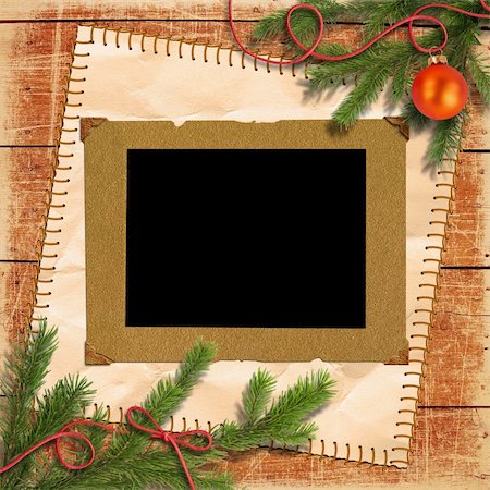 Grunge papers design in scrapbooking style with the Christmas tree, and retro framework for photo Stock Photo - Budget Royalty-Free & Subscription, Code: 400-06177310