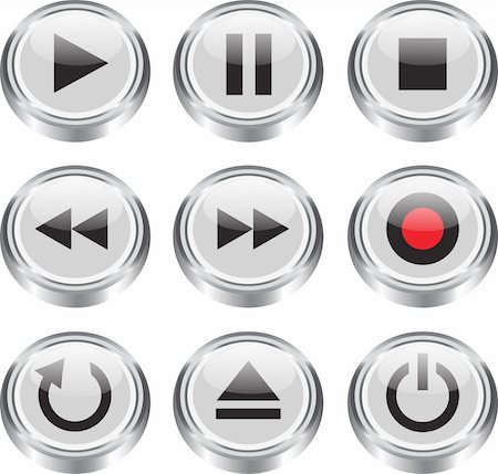 pause button - Multimedia control glossy icon/button set for web, applications, electronic and press media. Vector illustration Foto de stock - Super Valor sin royalties y Suscripción, Código: 400-06177424