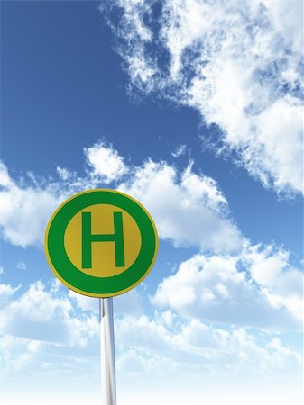 roadsign bus stop under cloudy sky - 3d illustration Stock Photo - Budget Royalty-Free & Subscription, Code: 400-06177635