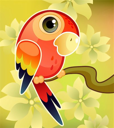 red bird feathers - Vector illustration of a red parrot on tree Stock Photo - Budget Royalty-Free & Subscription, Code: 400-06177679