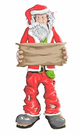 Homeless Santa Claus with an empty plate in his hand. Vector illustration. Stock Photo - Budget Royalty-Free & Subscription, Code: 400-06177965