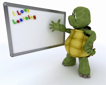 3D render of a tortoise with White class room drywipe marker board Stock Photo - Budget Royalty-Free & Subscription, Code: 400-06178188