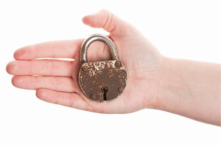 simsearch:400-04896062,k - Hand holding rusty old padlock isolated on white Stock Photo - Budget Royalty-Free & Subscription, Code: 400-06178266