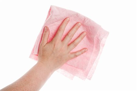 simsearch:400-04324983,k - Hand with pink cleaning cloth isolated on white Stock Photo - Budget Royalty-Free & Subscription, Code: 400-06178267