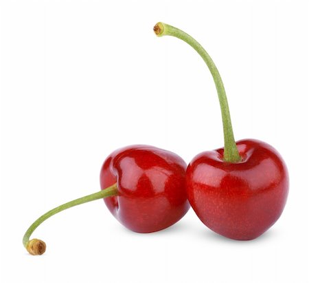 simsearch:700-00362199,k - Two sweet cherry berry fruits isolated on white background Photographie de stock - Aubaine LD & Abonnement, Code: 400-06178290