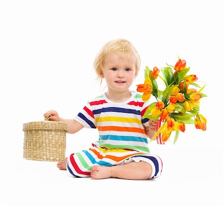 Baby sitting and presenting flowers and box Stock Photo - Budget Royalty-Free & Subscription, Code: 400-06178715