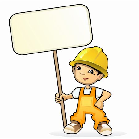 simsearch:400-06093585,k - Vector illustration of a young builder with sign Photographie de stock - Aubaine LD & Abonnement, Code: 400-06178743