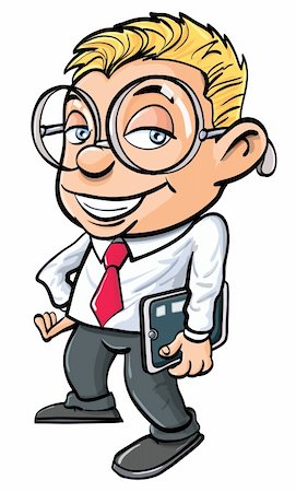 Cartoon cute nerdy office worker with tablet pc Stock Photo - Budget Royalty-Free & Subscription, Code: 400-06179023