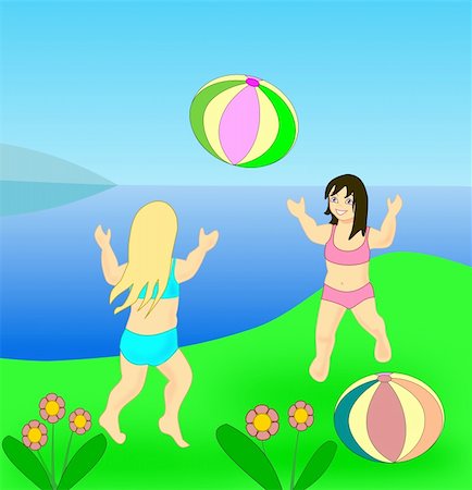 simsearch:400-06087517,k - Two little girls playing with a     large beach ball. Stock Photo - Budget Royalty-Free & Subscription, Code: 400-06179114