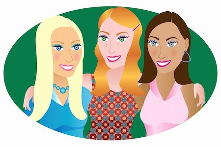 Vector Illustration of 3 friends or sisters. Stock Photo - Budget Royalty-Free & Subscription, Code: 400-06179341