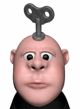cartoon character with key to wind up on his head - 3d illustration Stock Photo - Budget Royalty-Free & Subscription, Code: 400-06179544