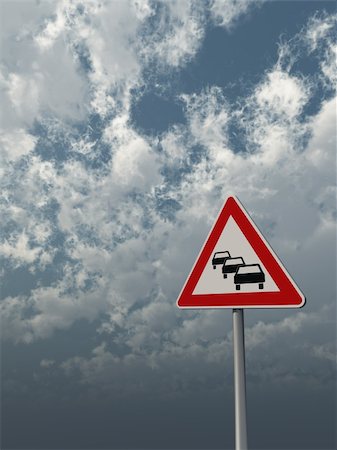 simsearch:400-04480527,k - road sign traffic jam under cloudy blue sky - 3d illustration Stock Photo - Budget Royalty-Free & Subscription, Code: 400-06179552