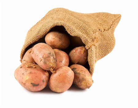 simsearch:400-06701002,k - Fresh raw potatoes in burlap sack isolated on white background Foto de stock - Super Valor sin royalties y Suscripción, Código: 400-06179599