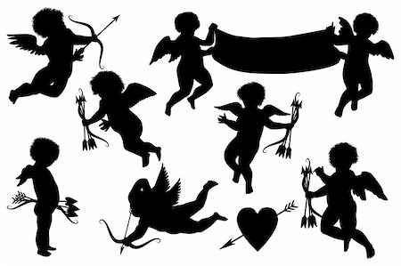 cute cupid silhouettes isolated on white background Fotografie stock - Microstock e Abbonamento, Codice: 400-06179611