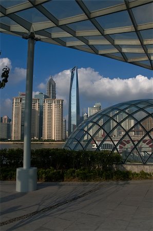 shanghai pudong view from puxi new bund on a sunny day with white clouds and blue sky Stock Photo - Budget Royalty-Free & Subscription, Code: 400-06179665