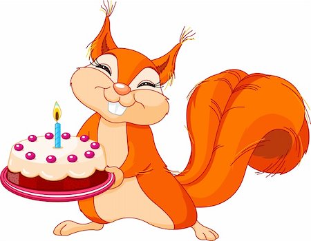 Illustration of Very Cute Squirrel holding birthday cake Stock Photo - Budget Royalty-Free & Subscription, Code: 400-06179679