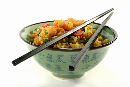 Rice with asian shrimp in asian dishes Stock Photo - Budget Royalty-Free & Subscription, Code: 400-06179898