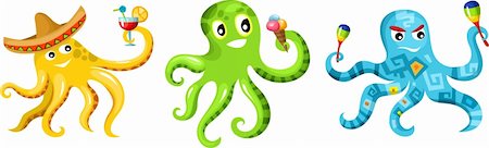 vector illustration of a octopus set Stock Photo - Budget Royalty-Free & Subscription, Code: 400-06170462