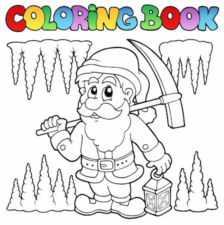 Coloring book cartoon dwarf miner - vector illustration. Stock Photo - Budget Royalty-Free & Subscription, Code: 400-06170531