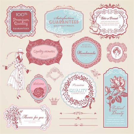 rose flower borders frames - Set of vintage labels and elements for print design and web Stock Photo - Budget Royalty-Free & Subscription, Code: 400-06170567