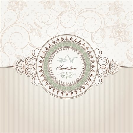 decorative borders for greeting cards - Vintage vector background template for wedding invitation card Stock Photo - Budget Royalty-Free & Subscription, Code: 400-06170572