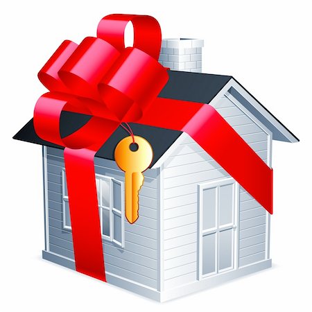 Little house with red ribbon and golden key. Stock Photo - Budget Royalty-Free & Subscription, Code: 400-06170624