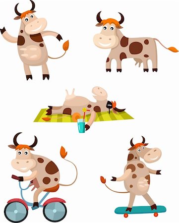 vector illustration of a cute cow set Foto de stock - Super Valor sin royalties y Suscripción, Código: 400-06170705