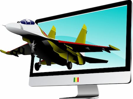 Combat started from flat computer monitor. Display. Vector illustration Stock Photo - Budget Royalty-Free & Subscription, Code: 400-06170707