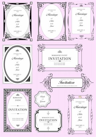 Set of ornate vector frames and ornaments with sample text. Perfect as invitation or announcement. All pieces are separate. Easy to change colors and edit. Foto de stock - Super Valor sin royalties y Suscripción, Código: 400-06170712