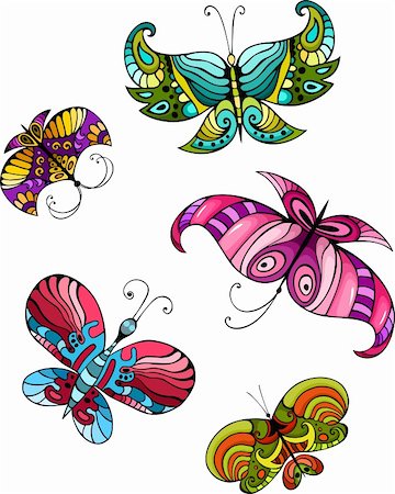 fantasy background patterns - vector illustration of a butterfly set Stock Photo - Budget Royalty-Free & Subscription, Code: 400-06170767