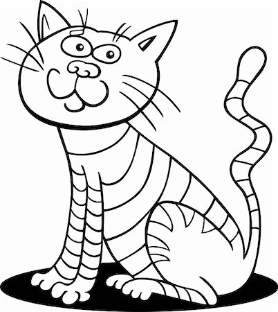 cartoon illustration of sitting cat for coloring book Stock Photo - Budget Royalty-Free & Subscription, Code: 400-06170787