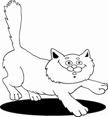 cartoon illustration of running fluffy cat for coloring book Stock Photo - Budget Royalty-Free & Subscription, Code: 400-06170794
