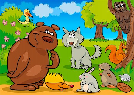 cartoon illustration of funny wild forest animals Foto de stock - Super Valor sin royalties y Suscripción, Código: 400-06170795