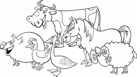 simsearch:400-04272392,k - Cartoon illustration of funny farm animals group for coloring book Foto de stock - Super Valor sin royalties y Suscripción, Código: 400-06170792