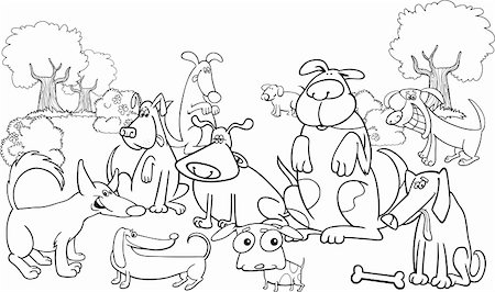 simsearch:400-06356130,k - Cartoon Illustration of dogs on the meadow for coloring book Stockbilder - Microstock & Abonnement, Bildnummer: 400-06170815