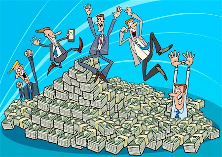 simsearch:400-05880189,k - Cartoon Illustration of Happy Successful Businessmen and heap of money Foto de stock - Royalty-Free Super Valor e Assinatura, Número: 400-06170816