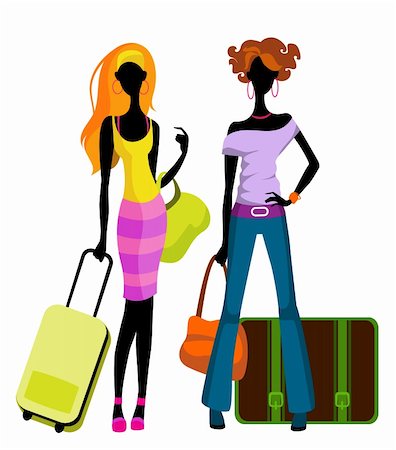 Vector illustration  of a girls with suitcases Stock Photo - Budget Royalty-Free & Subscription, Code: 400-06170829