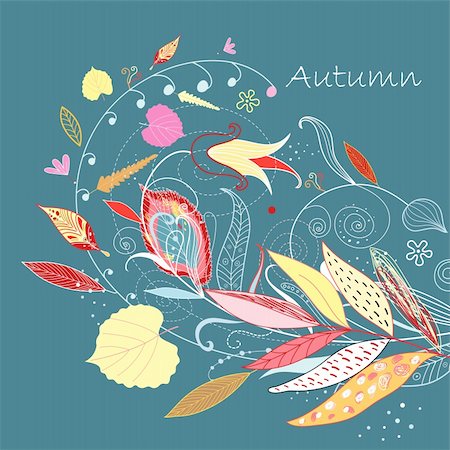 simsearch:400-06100097,k - Bright autumn background with flowers and leaves on a blue Stock Photo - Budget Royalty-Free & Subscription, Code: 400-06170836