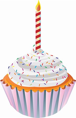 Happy Birthday Cupcake with Colorful Sprinkles and Candle Illustration Stock Photo - Budget Royalty-Free & Subscription, Code: 400-06170846