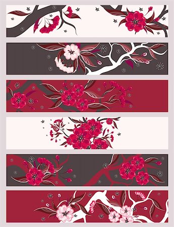 Set of 6 decorative floral banner with red and rose flowers. Stock Photo - Budget Royalty-Free & Subscription, Code: 400-06170851