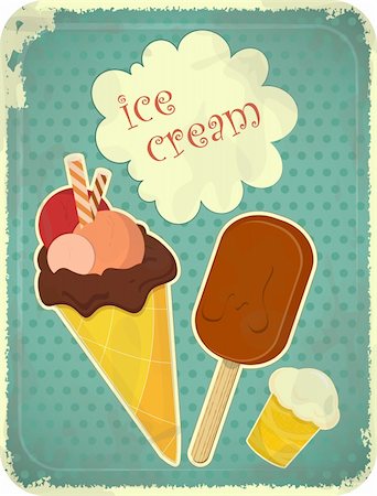 sugar cone - Ice cream retro poster - Cover Ice Cream Menu with place for text - vector illustration Stock Photo - Budget Royalty-Free & Subscription, Code: 400-06170861