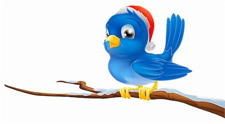 A blue bird sitting on snow covered branch wearing a Christmas hat Stockbilder - Microstock & Abonnement, Bildnummer: 400-06171139